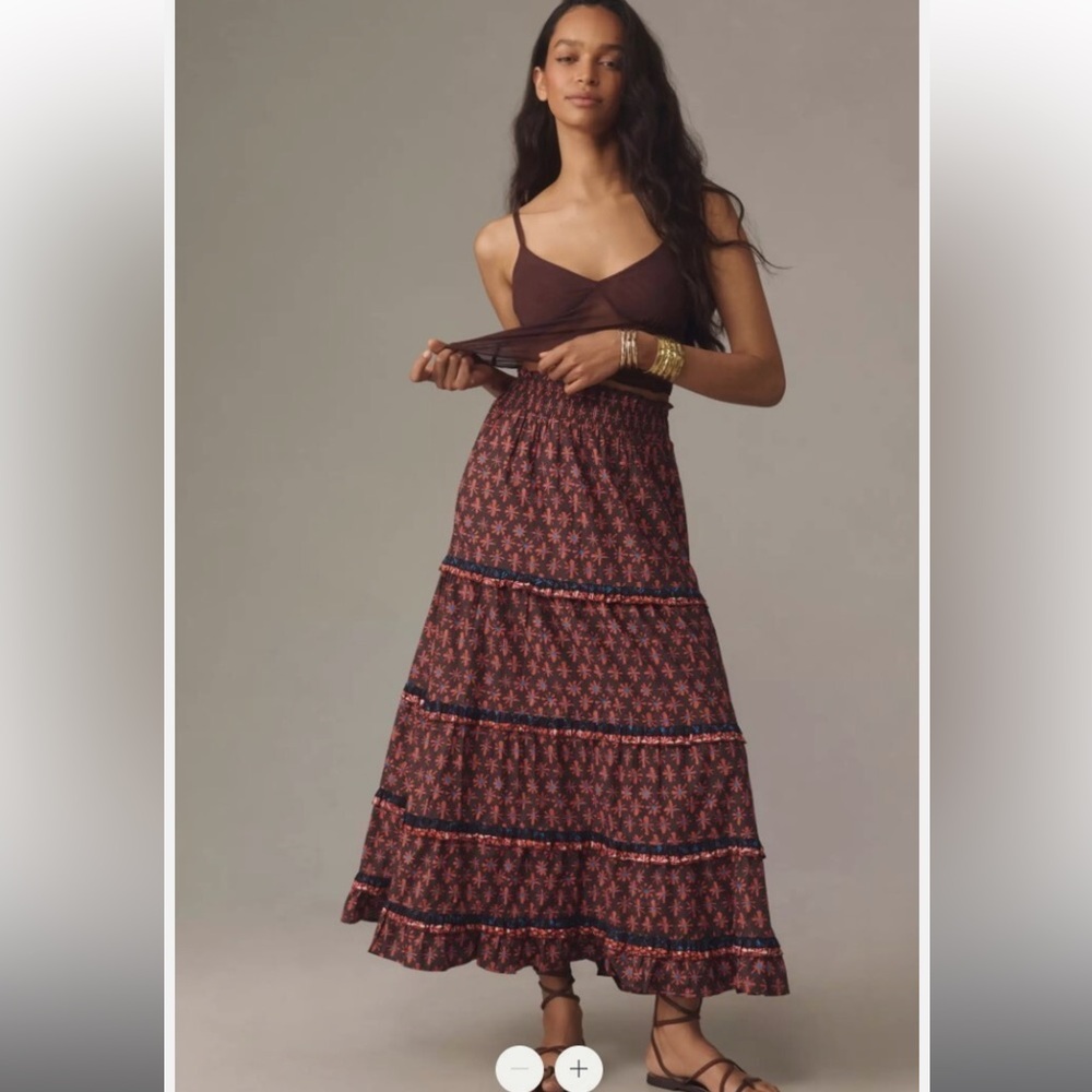 Anthropologie Red and Blue Floral Skirt